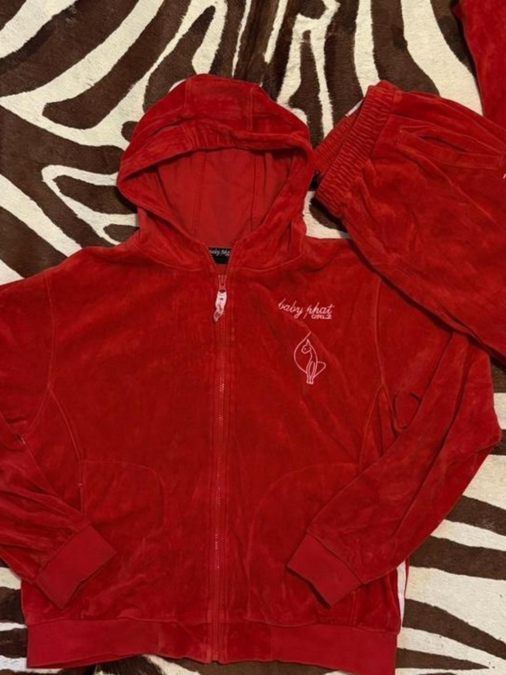 Baby Phat Red Velour Hooded Zip Sweatshirt